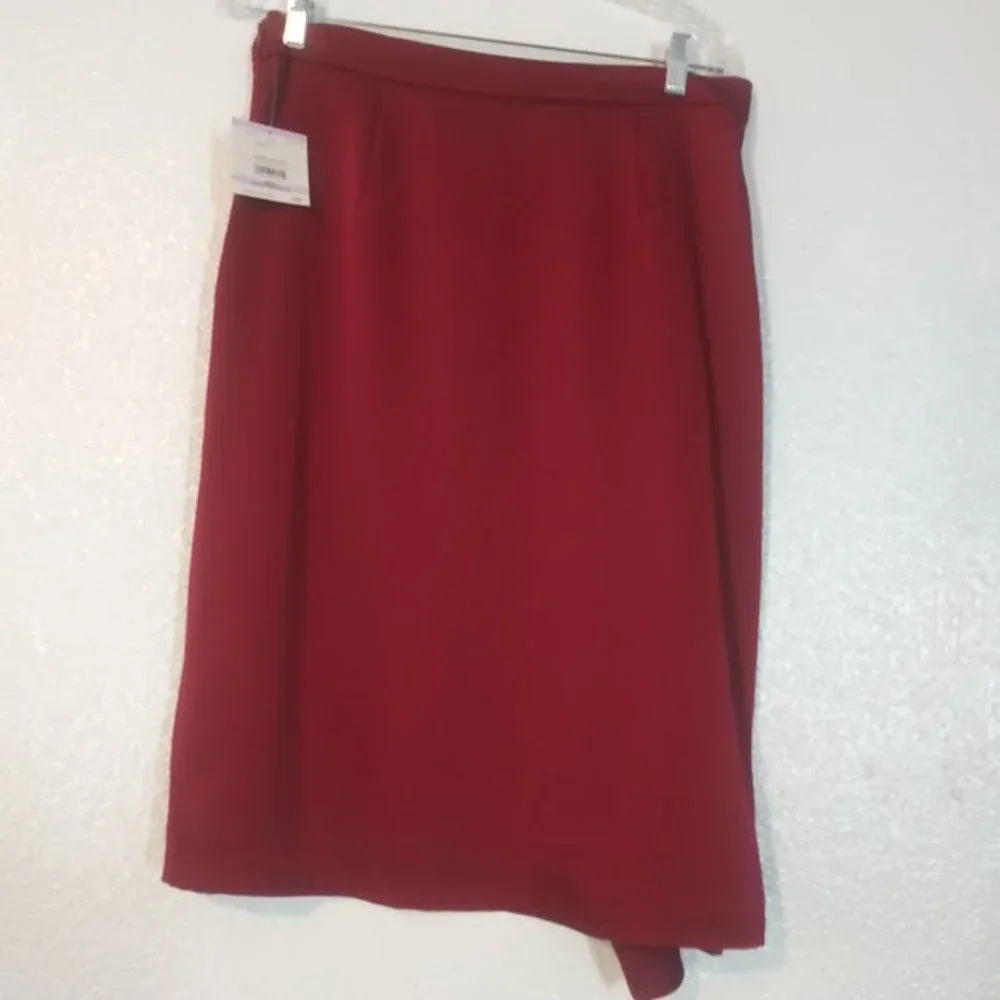 Anne klein women's size 6 dark red ruffle side slit skirt